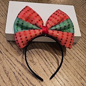 Red and green bow headband